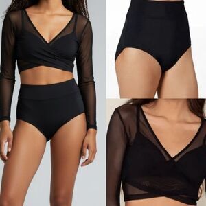 Kelle dance solo costume black 2763 2 piece black mesh crossover top trunks MA